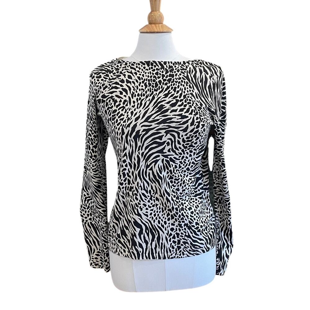 Jones New York Silk Blend Animal Print Long Sleeve Sweater, Minimalist, Size L